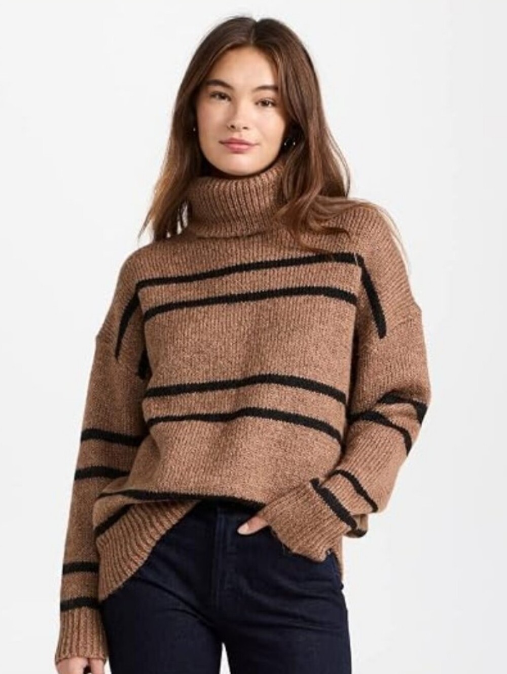 Line & Dot Oversized VeronicaStriped Cozy Sweater - Brown